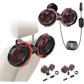 Dual Head 12V/24V Cooling Fan for Car, 4-in-1 Car Seat/Windshield/Window/Roof Fan, Adjustable Suction Cup Car Fans that Blow Cold Air Cooler, Car Accessories for Trunk RV SUV Sedan Van Boat