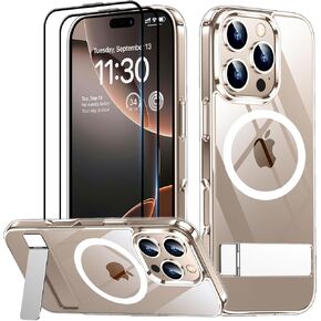 SPIDERCASE Magnetic for iPhone 16 Pro Max Case, with 2Pcs [Tempered Glass Screen Protector] [ Military Grade Drop Protection] Invisible Kickstand Slim Case for iPhone 16 Pro Max 6.9", Clear