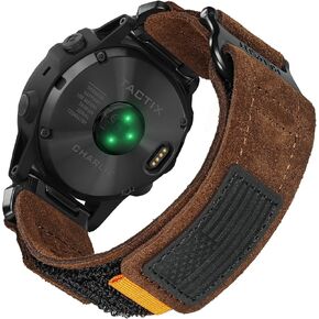Soft Suede Leather Watch Band, 22mm Military Strap Compatible with Garmin Fenix 8 47mm /7/7 Pro/6/6 Pro/5/5 Plus/E 47mm, MARQ Athlete/Golfer/Driver/Captain/Adventurer/Commander, Instinct 2/Crossover/Tacical/Esports/Tide, D2 Delta S/Descent G1, Approach S6