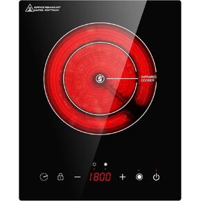 1800W Ceramic Electric Hot Plate for Cooking, Infrared Burner Cooker, Portable Countertop or 12inch Built-in Cooktop Radiant Electric Stove Top, Induction Cooktop, Compatible with All Cookware