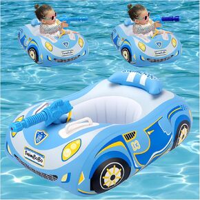 Car Pool Floats for Toddlers 1-3 with Water Gun, Inflatable Pool Floats Kids, Thick PVC Baby Pool Float, No Flip Over Toddler Pool Floats Seat Boat with Handle for Boys Girls Swimming Age 1-2 2-4 3-5