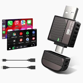 ByteWave Wireless CarPlay & Android Auto Adapter 2-in-1 Converts Wired to Wireless 2025 Upgraded, Plug-and-Play Dongle with Low Latency, Connect for iOS10+/Android 11+ Cars - Brown