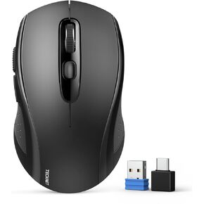 TECKNET Bluetooth Mouse, 4000DPI Wireless Mouse for Laptop 2-in-1(BT 5.0/3.0+2.4Ghz) Computer Portable PC Mice Wireless with USB Receiver for Mac (USB-A+Bluetooth, Black)