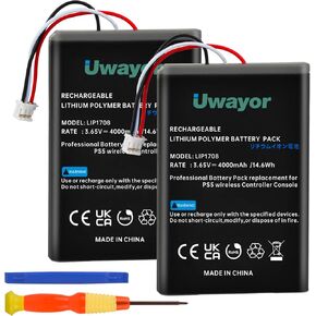 PS5 Controller Battery, 4000mAh LIP1708 PS5 Battery Replacement 2 Pack for Sony PS5 PlayStation 5 DualSense CFI-ZCT1W Wireless Controller with Tool Set (Not Fit DualSense Edge)