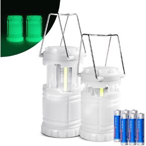 KUNHE LED 4 Pack Glow-in-The-Dark Camping Lanterns Battery Powered (Includes 12 AA Batteries) 350 Lumens IPX4 Water Resistant Lanterns for Power Outages Emergency Hurricane Storms