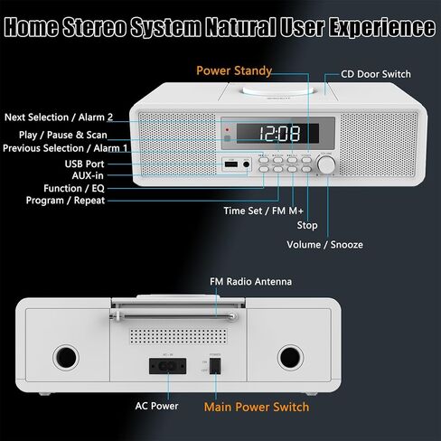 Compact Home Stereo System CD Player,Clear 20W RMS Sound System with FM Radio,Bluetooth,USB,MP3,AUX,Digital Dual Alarm Clock,CD-R/CD-RW/MP3/WMA Playback(Black) in Kuwait
