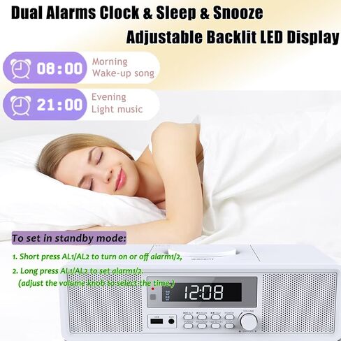 Compact Home Stereo System CD Player,Clear 20W RMS Sound System with FM Radio,Bluetooth,USB,MP3,AUX,Digital Dual Alarm Clock,CD-R/CD-RW/MP3/WMA Playback(Black) in Kuwait