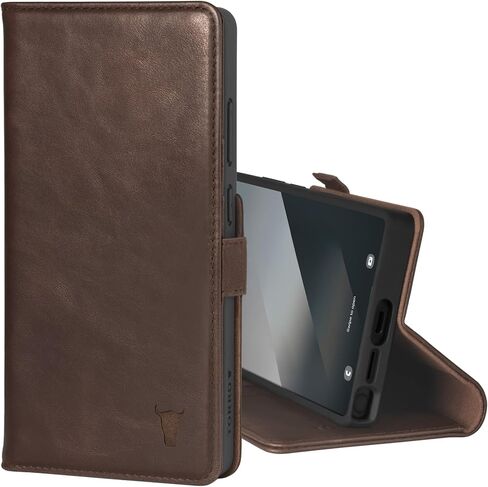 TORRO Premium Leather Case Compatible with Samsung Galaxy S25 Ultra 5G (6.9") 2025 – Genuine Leather Wallet Flip Folio Case with Kickstand and Card Slots (Black with Red Detail) in Saudi Arabia