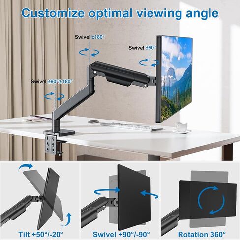 Single Monitor Mount for Max 49", Premium Monitor Arm Hold up to 33lbs Ultrawide Computer Screens, Full Motion Gas Spring Heavy Duty Monitor Desk Mount Adjustable VESA Mount 75x75/100x100mm in Saudi Arabia