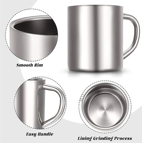Cunhill 4 Set 13.5oz/400ml Stainless Steel Coffee Mug Double Walled | Metal Mugs with Handle for Camping Travel, Dishwasher Safe Tea Cups, Keeps Drinks Hot, Insulated for RV Outdoors in Kuwait
