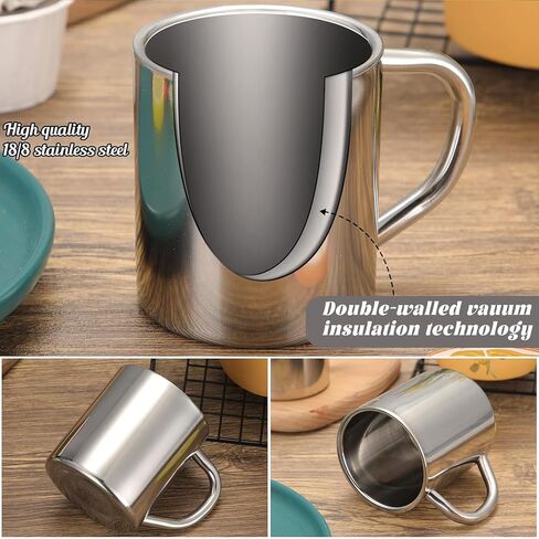 Cunhill 4 Set 13.5oz/400ml Stainless Steel Coffee Mug Double Walled | Metal Mugs with Handle for Camping Travel, Dishwasher Safe Tea Cups, Keeps Drinks Hot, Insulated for RV Outdoors in Kuwait
