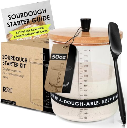 مجموعة Sourdough Starter Kit (حزمة) مع الجرار 50 أوقية للخبز الخالي من الغلوتين والخبز العادي-الجرار الأنيقة مع تعليمات سهلة in Kuwait