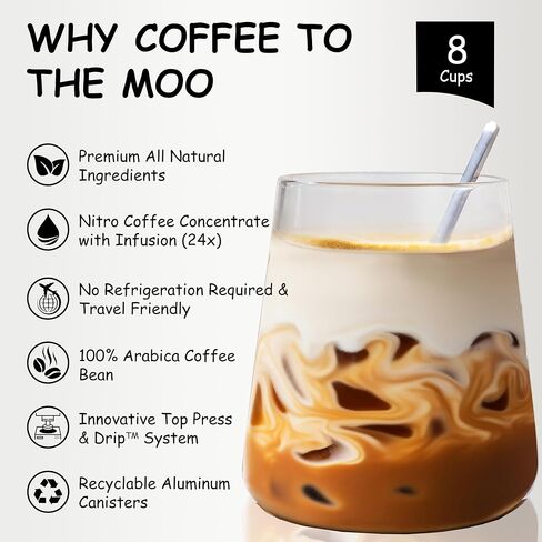 Coffee to the Moo Nitro Cold Brew Coffee Concentrate, Rose Collagen Coffee with Vitamin C for Hair, Skin, Nails, Instant Hot or Iced, Pocket/Purse Sized & Travel Friendly, No Refrigeration, 12 Cups in Saudi Arabia