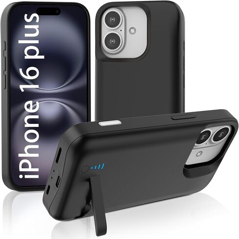 علبة بطارية لـ iPhone 16 Pro Max ، قضية شحن 8500 مللي أمبير في الساعة مع Kickstand for Apple 16 Pro Max ، حالة شاحن الهاتف لـ 16 Pro Max (6.9 ") أسود in Saudi Arabia