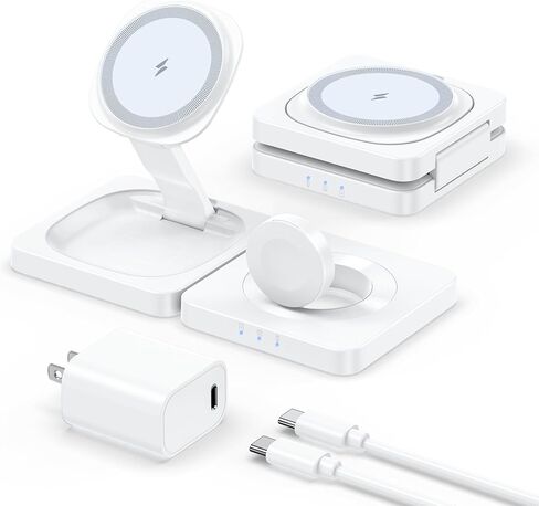 2025 محطة الشحن اللاسلكية المغناطيسية - Adadpu 3 في 1 شاحن آمن من MAG قابلة للطي لأجهزة Apple متعددة ، وسادة شحن السفر لـ iPhone 16 15 14 13 12 Pro Max بالإضافة إلى Apple Watch Airpods in Kuwait