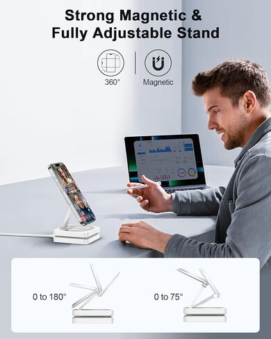 2025 محطة الشحن اللاسلكية المغناطيسية - Adadpu 3 في 1 شاحن آمن من MAG قابلة للطي لأجهزة Apple متعددة ، وسادة شحن السفر لـ iPhone 16 15 14 13 12 Pro Max بالإضافة إلى Apple Watch Airpods in Kuwait