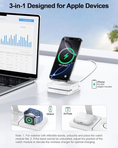 2025 محطة الشحن اللاسلكية المغناطيسية - Adadpu 3 في 1 شاحن آمن من MAG قابلة للطي لأجهزة Apple متعددة ، وسادة شحن السفر لـ iPhone 16 15 14 13 12 Pro Max بالإضافة إلى Apple Watch Airpods in Kuwait