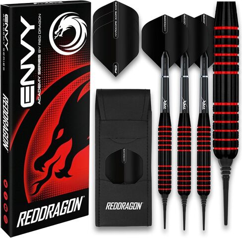 RED DRAGON Envy 24g Professional Brass Steeltip Black and Red Darts Set with Flights, Shafts (Stems) and Wallet in Kuwait