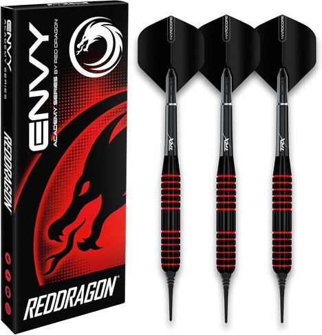 RED DRAGON Envy 24g Professional Brass Steeltip Black and Red Darts Set with Flights, Shafts (Stems) and Wallet in Kuwait