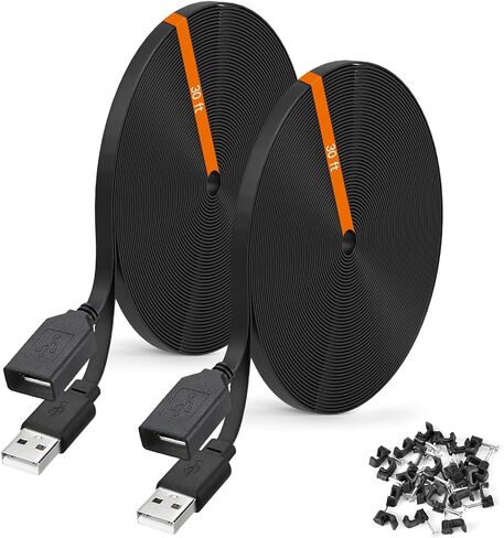 2-Pack 30ft Power Extension Cable Compatible with Wyze Cam v4,Wyze Cam Pan v3,Wyze OG,Wyze Cam v3 and v3 Pro Security Cameras - 9m Long Flat USB Male to Female Charging Cord, White in Saudi Arabia