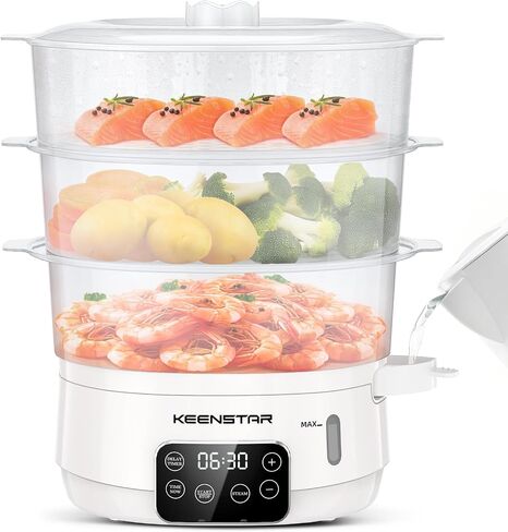 13.7QT Electric Food Steamer for Cooking, Vegetable Steamer with 3 Tiers BPA-Free Baskets, Digital Steamer with Appointment, 800W Fast Cooking, Ideal for Veggies Seafood Rice Black in Saudi Arabia