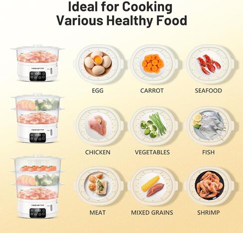 13.7QT Electric Food Steamer for Cooking, Vegetable Steamer with 3 Tiers BPA-Free Baskets, Digital Steamer with Appointment, 800W Fast Cooking, Ideal for Veggies Seafood Rice Black in Saudi Arabia