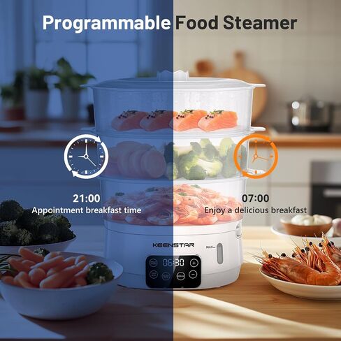 13.7QT Electric Food Steamer for Cooking, Vegetable Steamer with 3 Tiers BPA-Free Baskets, Digital Steamer with Appointment, 800W Fast Cooking, Ideal for Veggies Seafood Rice Black in Saudi Arabia