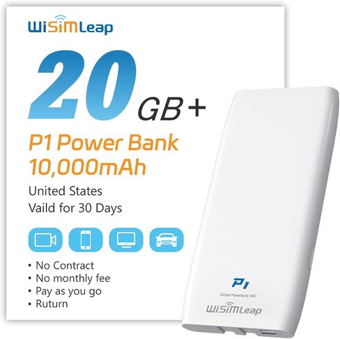 Mobile Hotspot Device with Power Charger for Global Travel 4G Router with 10000mAh Charging Battery No Roaming fee Built-in SIM Card Travel Portable Wifi Hotspot Power Bank Mobile WiFi 20GB for USA in Saudi Arabia