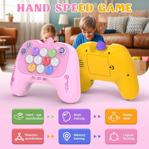 Handheld Speed Pushing Game Machine with Balloons 2-Player Fidget Game Light Up Quick Push Games Fast Push Puzzle Games Console for 6 7 8 9 10 11 12 Years Old Kids Adults-Pink+Yellow in Kuwait