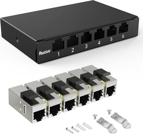 Patch Panel 6 Port 0.5U with 6pcs CAT6A Coupler Keystone STP Cat6 Network Patch Panel 10G No Punch Down Time-Saver Ethernet Rj45 Patch Panel (with Cat6a Kestone Jack Shielded) in Kuwait