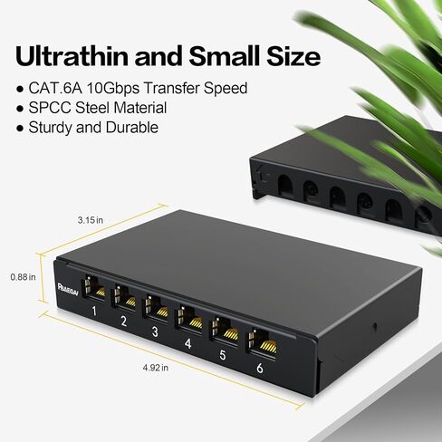 Patch Panel 6 Port 0.5U with 6pcs CAT6A Coupler Keystone STP Cat6 Network Patch Panel 10G No Punch Down Time-Saver Ethernet Rj45 Patch Panel (with Cat6a Kestone Jack Shielded) in Kuwait