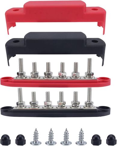 كتلة توزيع طاقة الحافلة 12V 250A ، 6 × 5/16 "(M8) ، كتلة بطارية بحرية 12 فولت مع غطاء - اتصالات سلبية وإيجابية （الأحمر in Saudi Arabia