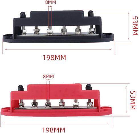 كتلة توزيع طاقة الحافلة 12V 250A ، 6 × 5/16 "(M8) ، كتلة بطارية بحرية 12 فولت مع غطاء - اتصالات سلبية وإيجابية （الأحمر in Saudi Arabia