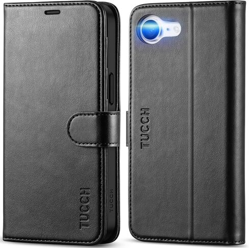 TUCCH Wallet Case for iPhone 16e, [RFID Blocking] 4 Card Holder Kickstand [Shockproof TPU Inner Case] PU Leather Magnetic Closure Protective Cover Compatible with iPhone 16e 6.1" 2025, Black in Kuwait