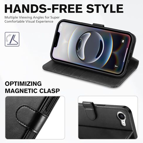 TUCCH Wallet Case for iPhone 16e, [RFID Blocking] 4 Card Holder Kickstand [Shockproof TPU Inner Case] PU Leather Magnetic Closure Protective Cover Compatible with iPhone 16e 6.1" 2025, Black in Kuwait
