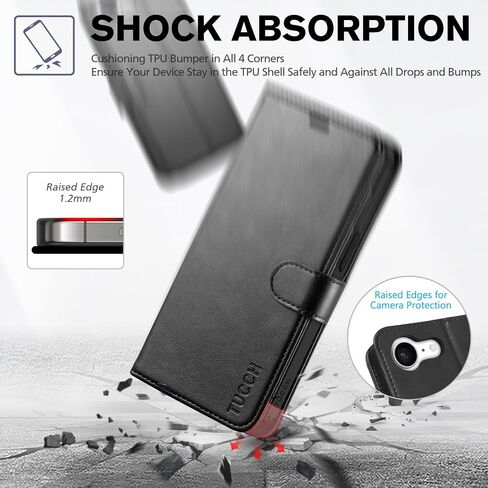 TUCCH Wallet Case for iPhone 16e, [RFID Blocking] 4 Card Holder Kickstand [Shockproof TPU Inner Case] PU Leather Magnetic Closure Protective Cover Compatible with iPhone 16e 6.1" 2025, Black in Kuwait