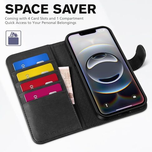 TUCCH Wallet Case for iPhone 16e, [RFID Blocking] 4 Card Holder Kickstand [Shockproof TPU Inner Case] PU Leather Magnetic Closure Protective Cover Compatible with iPhone 16e 6.1" 2025, Black in Kuwait