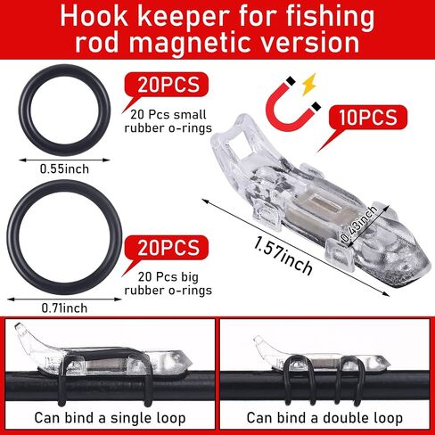 10 Pcs Hook Keeper for Fishing Rod Magnetic Fishing Hook Keeper Fishing Bait Holder with 2 Sizes Rubber Rings for Fishing Hook Holder Quick Installation in Saudi Arabia