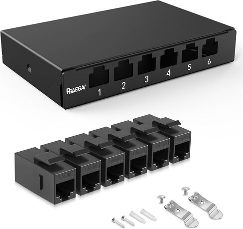 Patch Panel 6 Port 0.5U with 6pcs CAT6A Coupler Keystone STP Cat6 Network Patch Panel 10G No Punch Down Time-Saver Ethernet Rj45 Patch Panel (with Cat6a Kestone Jack Shielded) in Kuwait