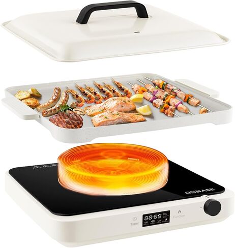 Double Induction Cooktop, 1800W Portable Stove Top Electric with Removable Non-Stick Griddle Pan, 2 Induction Burners, 11 Temperature & Power Levels, 3-Hour Timer, White in Saudi Arabia
