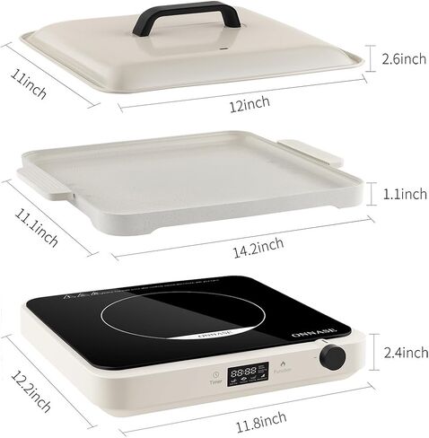 Double Induction Cooktop, 1800W Portable Stove Top Electric with Removable Non-Stick Griddle Pan, 2 Induction Burners, 11 Temperature & Power Levels, 3-Hour Timer, White in Saudi Arabia