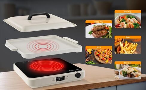 Double Induction Cooktop, 1800W Portable Stove Top Electric with Removable Non-Stick Griddle Pan, 2 Induction Burners, 11 Temperature & Power Levels, 3-Hour Timer, White in Saudi Arabia