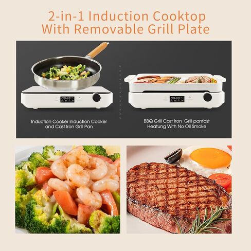 Double Induction Cooktop, 1800W Portable Stove Top Electric with Removable Non-Stick Griddle Pan, 2 Induction Burners, 11 Temperature & Power Levels, 3-Hour Timer, White in Saudi Arabia