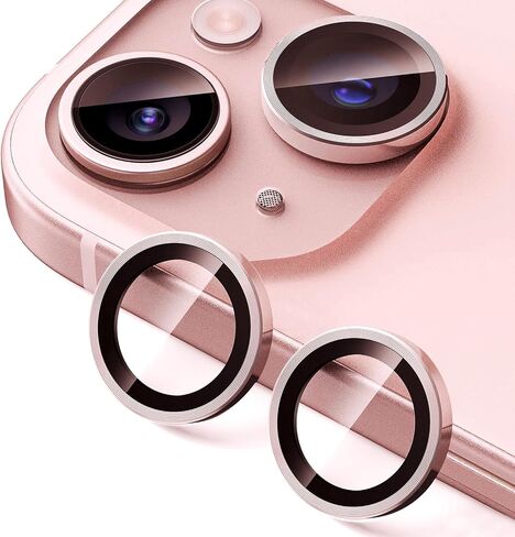 2 حزمة العدسة كاميرا واقي لجهاز iPhone 14/14 Plus/iPhone 15/15 Plus ، 9H ملحقات غطاء الكاميرا المعدنية المقاومة للخدش الزجاجية ، الوردي in Kuwait