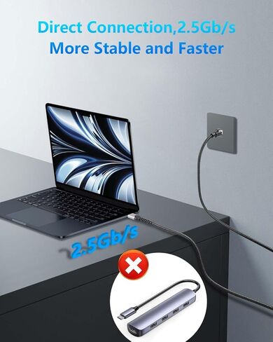 CERRXIAN USB C to 2.5 Gbps Ethernet Cable 6.5 FT, RJ45 LAN to USB C Adapter, Directly Connected Cat Network Cable Converter to Type C Cable Support USB-C Port Laptops in Kuwait