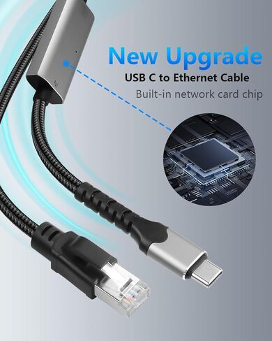 CERRXIAN USB C to 2.5 Gbps Ethernet Cable 6.5 FT, RJ45 LAN to USB C Adapter, Directly Connected Cat Network Cable Converter to Type C Cable Support USB-C Port Laptops in Kuwait