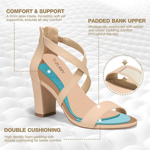 ZURIN Women's Strappy Block Heels Chunky High Heeled Sandals Dress Shoes | Open Toe Comfortable , Ankle Strap Back Zipper, Wedding Formal Summer Prom Evening Party in Saudi Arabia