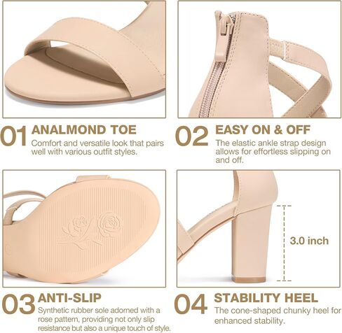 ZURIN Women's Strappy Block Heels Chunky High Heeled Sandals Dress Shoes | Open Toe Comfortable , Ankle Strap Back Zipper, Wedding Formal Summer Prom Evening Party in Saudi Arabia