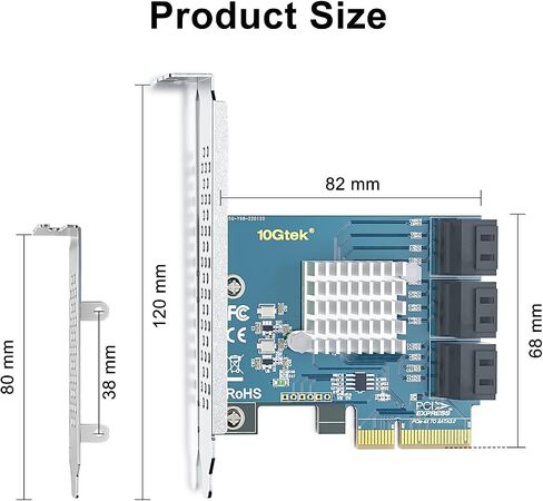 H! Fiber 6 Port PCIE SATA بطاقة مع 6 كابلات SATA ، بطاقة توسيع 6 جيجابت في الثانية SATA3.0 ، X4 ، ASMEDIA ASM1164 ، دعم SSD و HDD ، مع ارتفاع كامل وفرق منخفضة المستوى in Kuwait