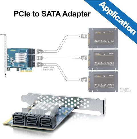 H! Fiber 6 Port PCIE SATA بطاقة مع 6 كابلات SATA ، بطاقة توسيع 6 جيجابت في الثانية SATA3.0 ، X4 ، ASMEDIA ASM1164 ، دعم SSD و HDD ، مع ارتفاع كامل وفرق منخفضة المستوى in Kuwait